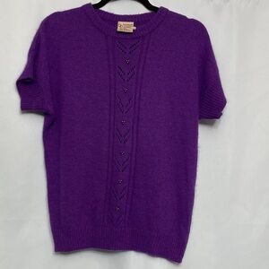 VTG Beldoch Popper Orchid Purple Silk Angora Blend Beaded Lace Knit Sweater Sz L